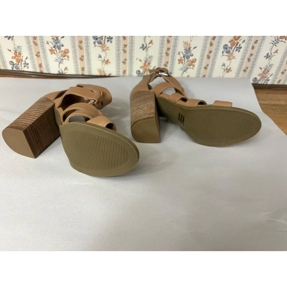 DV Dolce Vita Billy Tan Gladiator Bow Block Heel Sandals Women 6.5 Strappy Zip